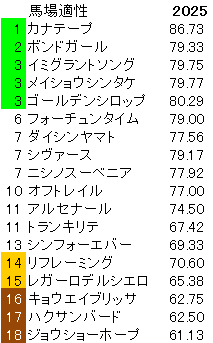 2025 関屋記念 馬場適性指数