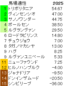 2025　レパードＳ　馬場適性指数