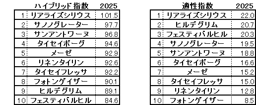 2025　新潟２歳Ｓ　HB指数