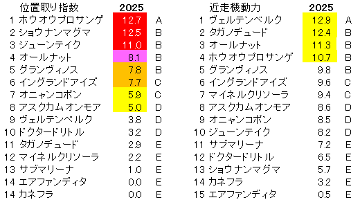 2025　チャレンジＣ　位置取り指数