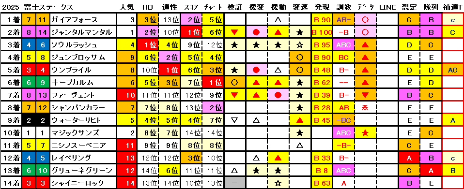 2025　富士Ｓ　結果まとめ1