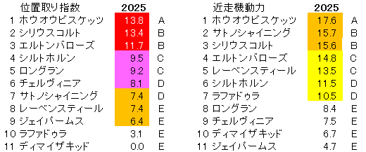 2025 毎日王冠 位置取り指数