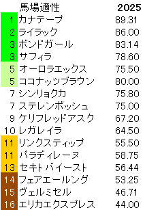 2025 エリザベス女王杯 馬場適性指数