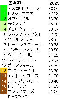 2025　マイルＣＳ　馬場適性指数