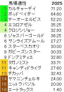 2025　カペラＳ　馬場適性指数