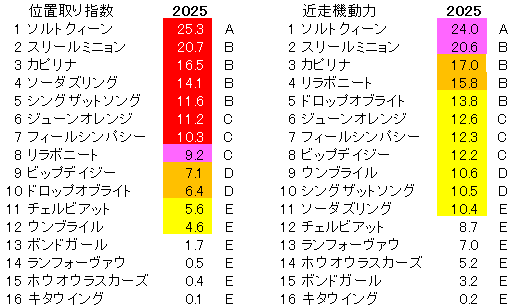 2025　ターコイズＳ　位置取り指数