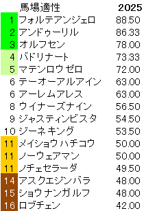 2025　ホープフルＳ　馬場適性指数