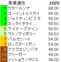 2025　京都２歳Ｓ　馬場適性指数